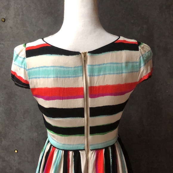 Anthropology Maeve flared stripe  multicolor dress size 0 Cap Sleeves Zip Back - Picture 3 of 14